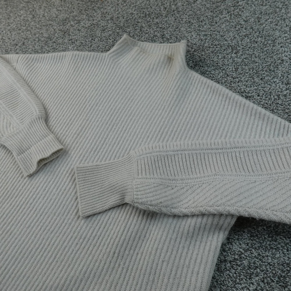 Kinross Cashmere Sweater Womens M White Mock Neck Rib Knit Pullover Cozy Soft